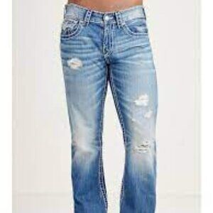True Religion Straight Flap Natural Big T Jeans